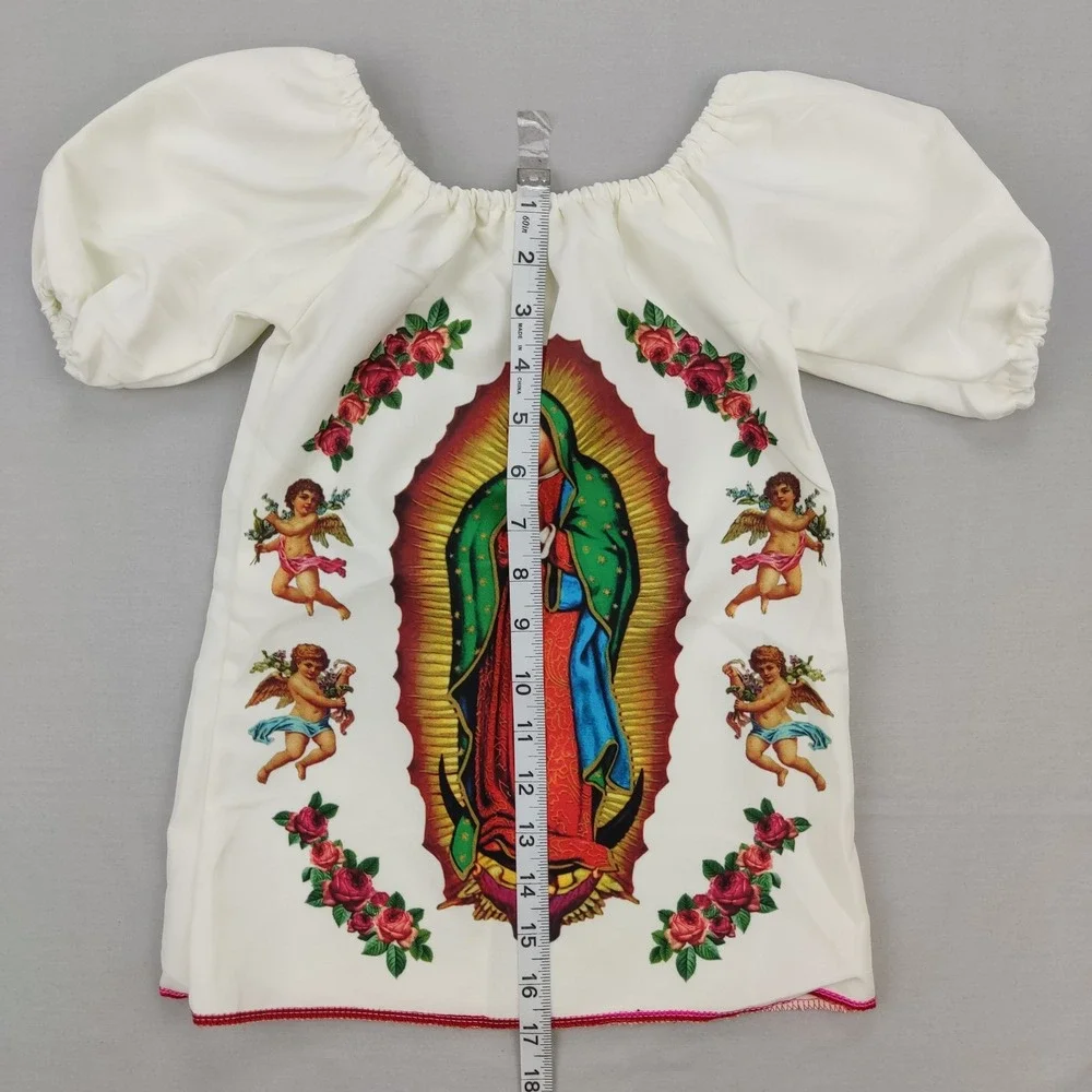 Unbranded Blouse Kids Size 2 White Our Lady of Guadalupe Peasant Graphic Top
